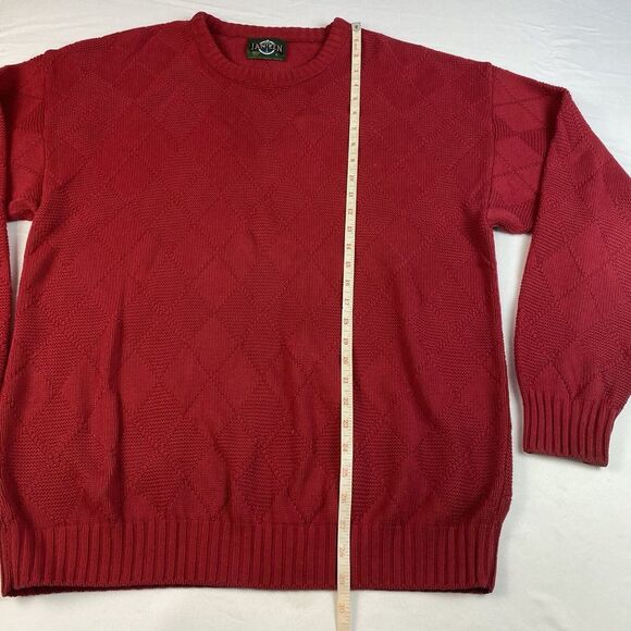 Jantzen Heavy Textured Diamond Knit Red Sweater Mens Large‎ Vintage USA Made - Picture 7 of 7